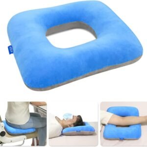 Almofada de rosquinha para hemorroida pós-parto, almofada de rosquinha para dor de cama, alívio de pressão, cóccix, quadril, perna, suporte para as costas com orifício (azul/cinza)