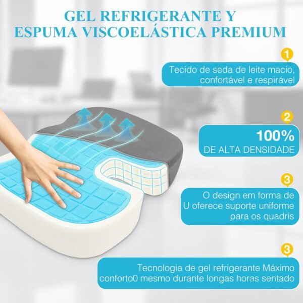 Almofada para Coccix de Gel, Almofada Coccix, Almofada Cadeira Escritorio 40*34*7CM, Ergonômico Almofada para Hemorroida, Em forma de U Almofada Cadeira, Almofada Hemorroida, Almofadas para Cadeira - Imagem 2