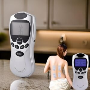 Aparelho Massageador Digital Terapêutico com Pulso Elétrico TENS/FES – Alívio de Dores, Estímulo Muscular, 4 Eletrodos, Tela LCD, Recarregável via USB, Ideal para Costas, Pernas e Cervical.