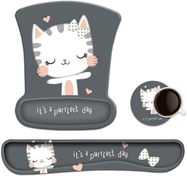 Apoio de pulso ToLuLu com gel ergonômico para computador, laptop, escritório, casa, mouse pad confortável, suporte de pulso, espuma de memória para facilitar a digitação da dor, gato fofo