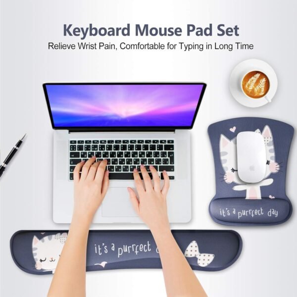 Apoio de pulso ToLuLu com gel ergonômico para computador, laptop, escritório, casa, mouse pad confortável, suporte de pulso, espuma de memória para facilitar a digitação da dor, gato fofo - Imagem 2