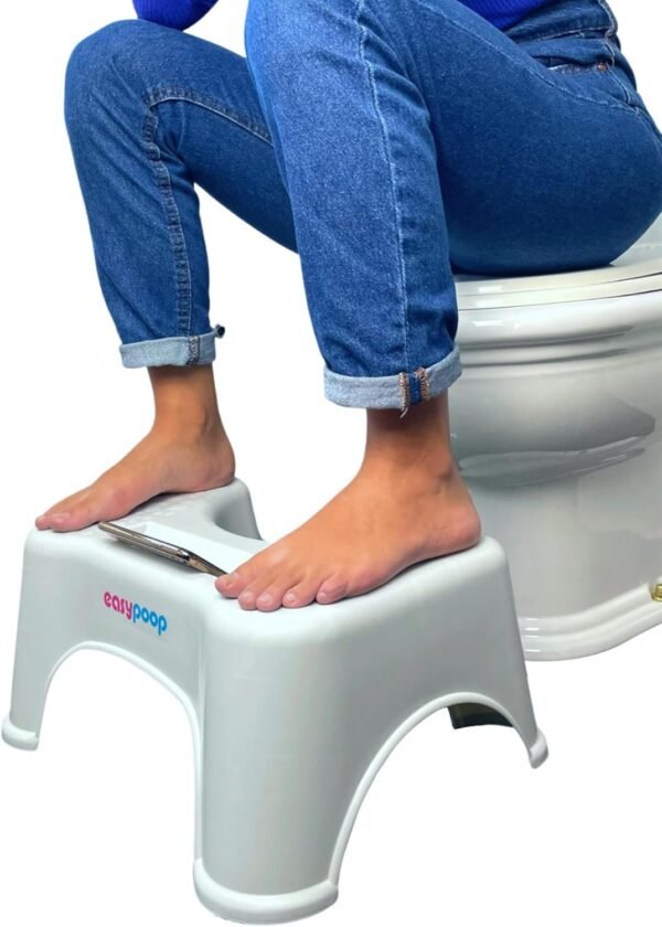 Apoio para os Pés EASYPOOP Banquinho de C cócoras para Vaso Sanitário com Suporte para Celular e Base Antiderrapante