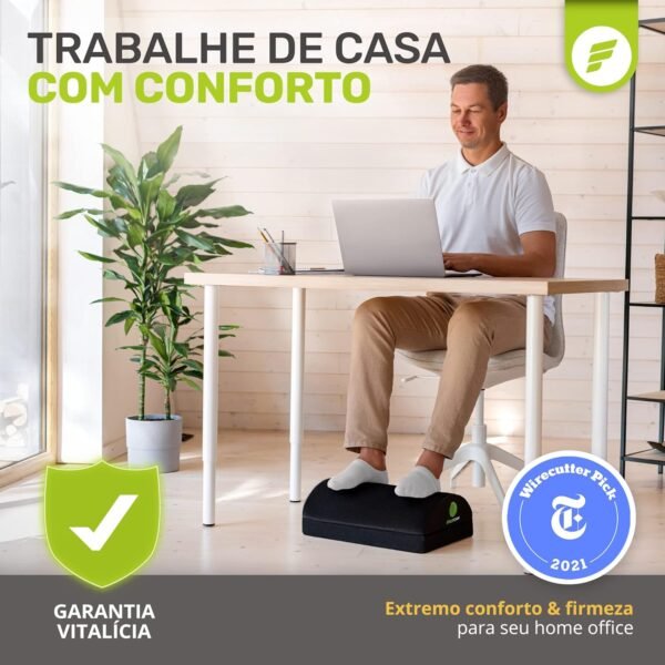 Apoio para os pés ErgoFoam, regulável, preto em espuma Premium macia e aveludada, para uso sob a mesa de trabalho. Alivia dores nos joelhos, costas e lombar - Imagem 2
