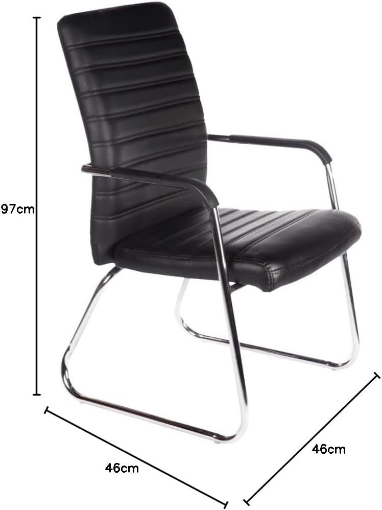 Atacadeiras Cadeira Fixa W-22 Store - Moderno - Preto - Couro PU - Aço Cromado - Encosto Alto - Apoios de Braços Integrados - Escritório - Imagem 2