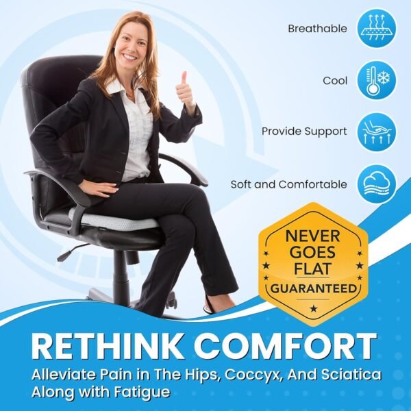Aurssa Almofada para cadeira de escritório Air Fiber – Almofada ergonômica para alívio ortopédico de cóccix para quadril e apoio das costas – Almofada recomendada por médicos para trabalhadores - Imagem 2