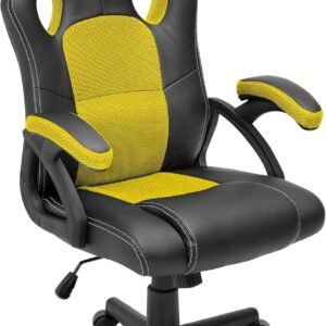 Bright, Cadeira Gamer na cor Preto e Amarelo, Regulagem de Altura, Rodízio em Nylon, Braços de Apoio em Polipropileno com Acolchoado, Possui Inclinação de Amortecimento e 3 Níveis de Altura