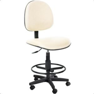 Cadeira Caixa Alta Executiva de Escritório Courvin Branco Rodízios Nylon Aro de Aço Ergonômica - Home Gourmet