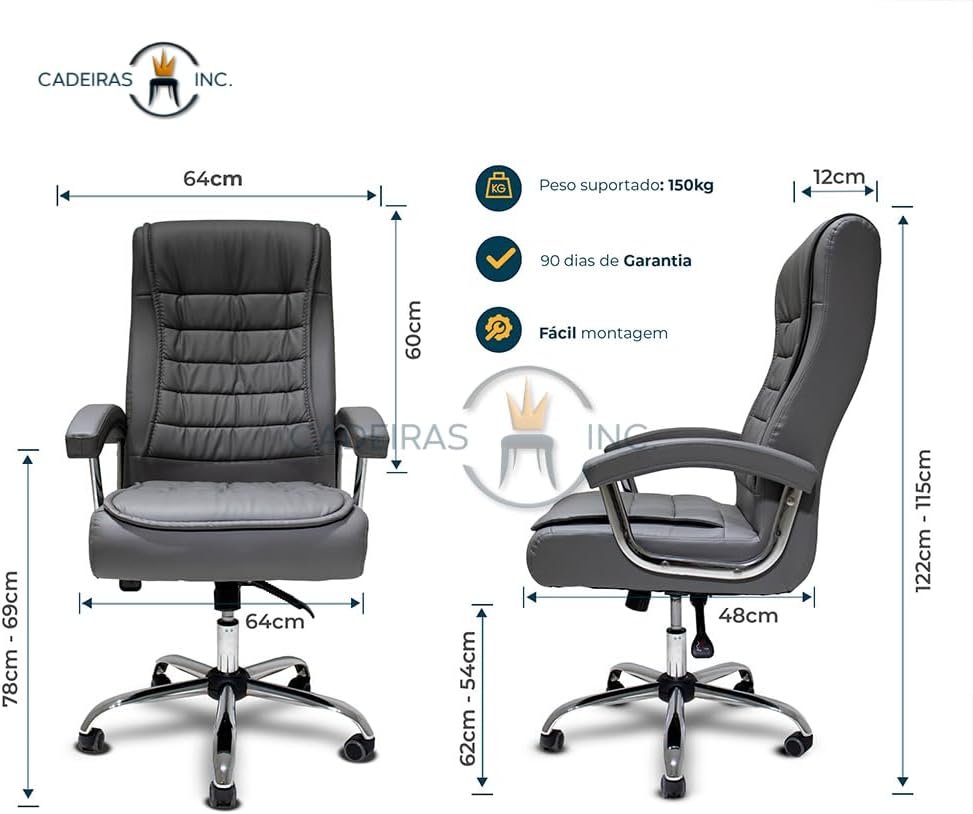 Cadeira De Escritório Presidente Com Regulagem Altura Ergonômica Confortável Monique Big Executiva Com 42 Molas Ensacadas Giratória Cinza - Imagem 2