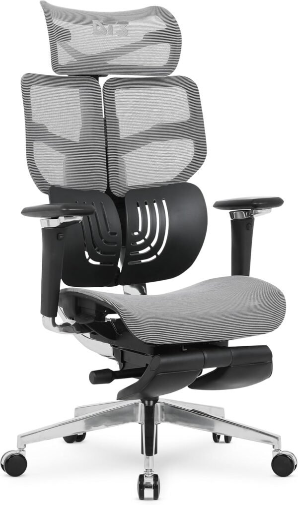 Cadeira Escritório Ergonomica DT3 Frost FT, c/apoio de pé com revestimento Mesh DT3 Vintex-F™, apoio de cabeça 3D,braços 5D,Estrutura em Alumínio+Nylon,suporta até 160kg e altura máx. de 1,90m (Grey)