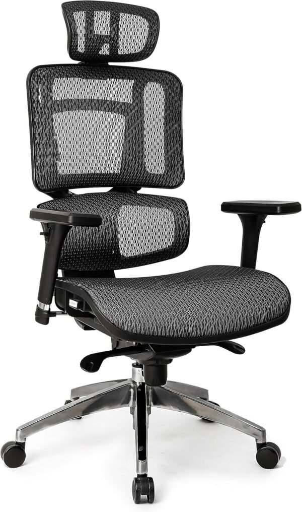Cadeira Escritório Ergonomica DT3 Helora com revestimento Mesh Vidartex™, apoio de cabeça 3D, braços 3D, apoio lombar+ajuste na altura do encosto, suporta até 150kg e altura máx. de 1,90m