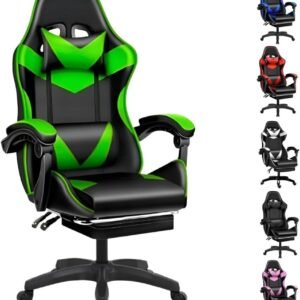 Cadeira Escritório Gamer Ergonômica Reclinável Confortável Com Rodinha E Apoio Para Os Pés(Verde)