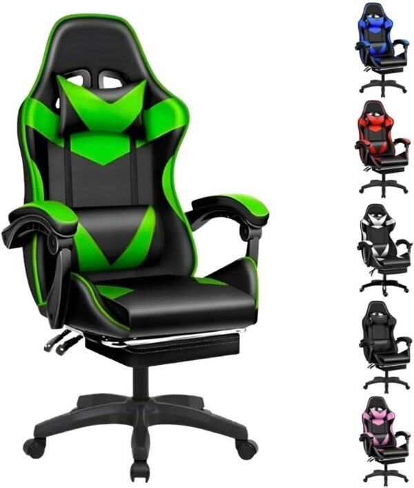Cadeira Escritório Gamer Ergonômica Reclinável Confortável Com Rodinha E Apoio Para Os Pés(Verde)