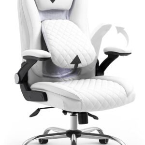 Cadeira Escritório Presidente Premium Branca – Design Ergonômico com Apoio de Cabeça e Lombar Ajustáveis – Regulagem de Altura, Reclinável e Rotação 360° – Base Cromada Reforçada – Yamasoro