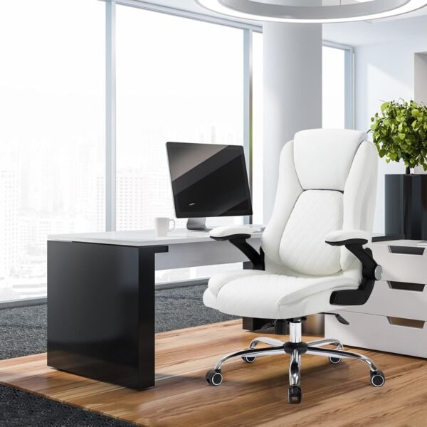 Cadeira Escritório Presidente Premium Branca – Design Ergonômico com Apoio de Cabeça e Lombar Ajustáveis – Regulagem de Altura, Reclinável e Rotação 360° – Base Cromada Reforçada – Yamasoro - Imagem 2
