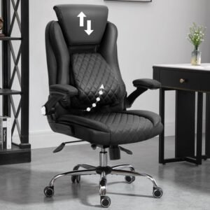 Cadeira Escritório Presidente Premium Preta – Design Ergonômico com Apoio de Cabeça e Suporte Lombar Ajustável – Ajuste de Altura e Inclinação – Base Cromada Reforçada – Yamasoro