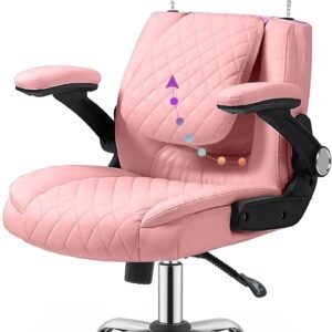 Cadeira Escritório Presidente Premium Rosa – Design Ergonômico com Encosto Reclinável, Apoio Lombar e de Cabeça Ajustáveis – Altura Regulável e Rotação 360° – Base Cromada Reforçada – Yamasoro