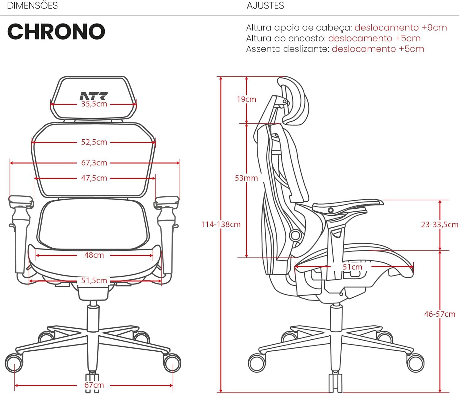 Cadeira Gamer DT3 Chrono,ergonomica com revestimento Mesh Vintex-C™,apoio de cabeça 2D,braços 5D+rotação 360º,apoio lombar AWS,suporta até 130kg,altura máx.de 1,85m (Blue) - Imagem 2