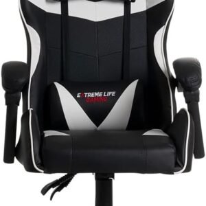 Cadeira Gamer Drakon c/Apoio Dorsal e Cervical - Encosto Reclinável - Apoio de Braços Articulado - Preto/Branco - CH31BKWH ELG