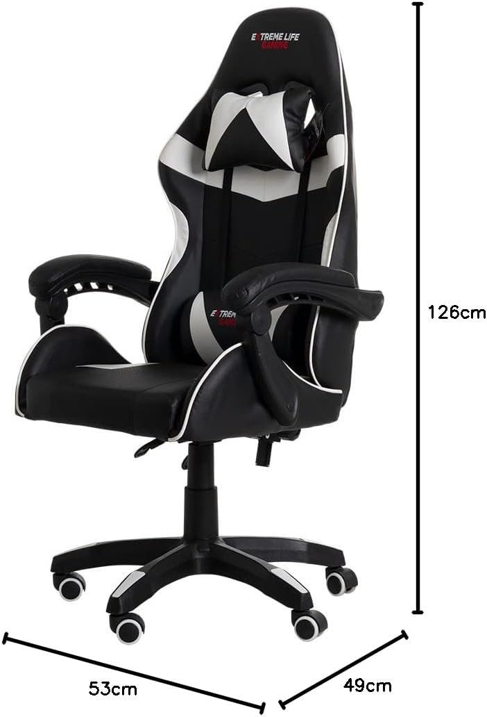 Cadeira Gamer Drakon c/Apoio Dorsal e Cervical - Encosto Reclinável - Apoio de Braços Articulado - Preto/Branco - CH31BKWH ELG - Imagem 2