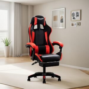 Cadeira Gamer Master Express, Giratória 360°, Encosto Reclinável 135°, Massagem Vibratória, Preto e Vermelho