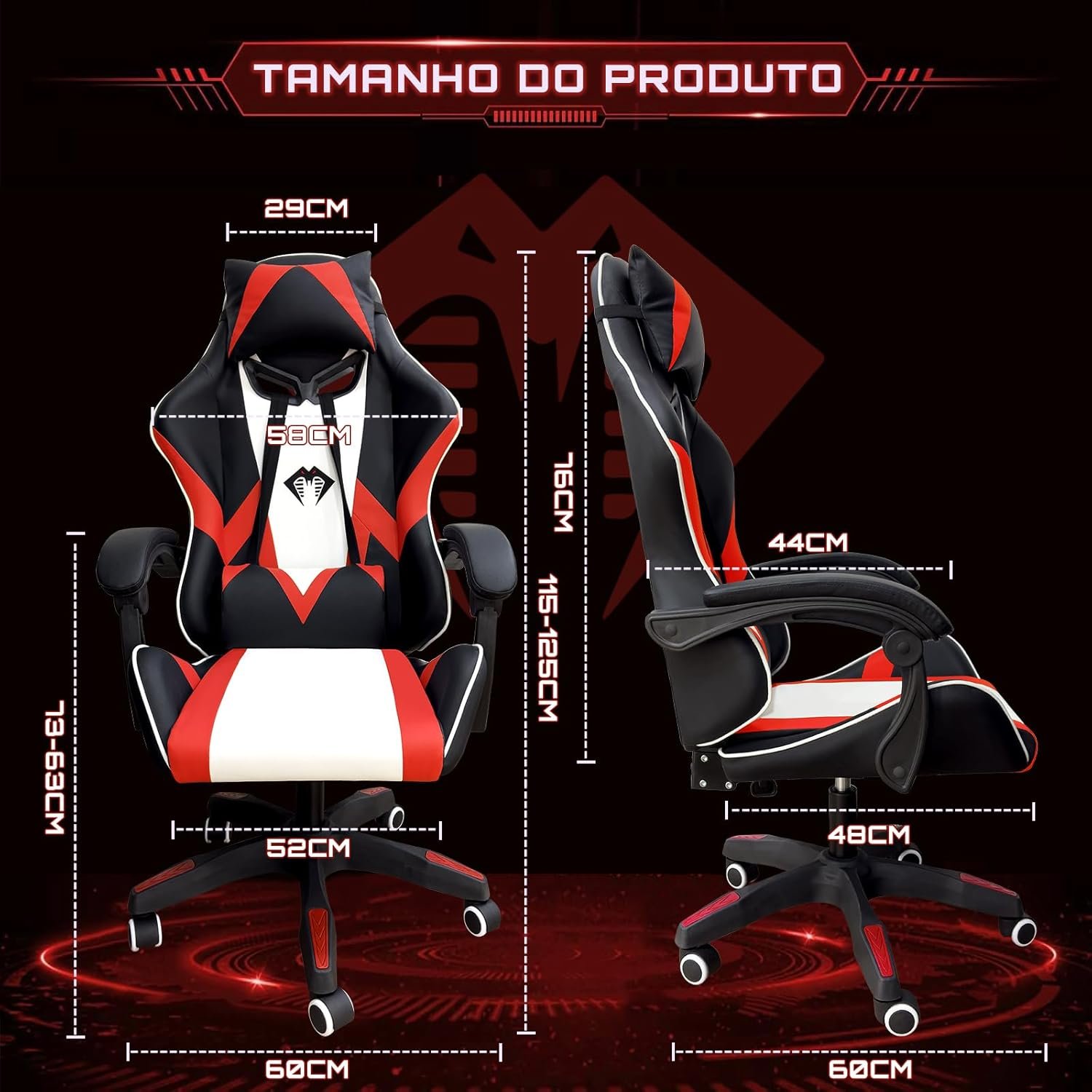 Cadeira Gamer Python Fly, Design Estilo Gamer, Tecido Respirável, Design Ergonômico (Vermelho) - Imagem 2
