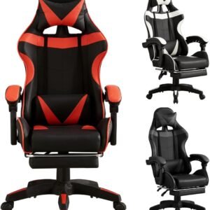 Cadeira Gamer Reclinável Ergonômica em Malha Preta com Apoio Lombar - Suporta até 120 kg - Branca e Preta