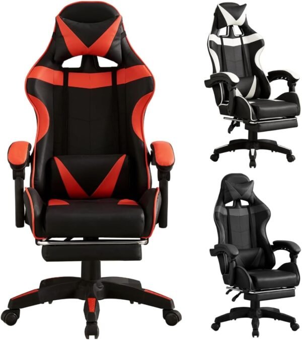 Cadeira Gamer Reclinável Ergonômica em Malha Preta com Apoio Lombar - Suporta até 120 kg - Branca e Preta