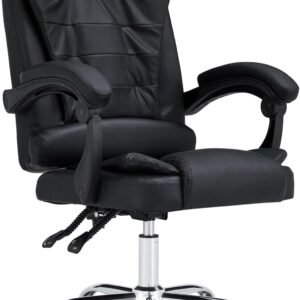 Cadeira de Escritório CEO com Altura Ajustável e Encosto Reclinável - Rodinhas Silenciosas e Assento Densamente Almofadado - Preta