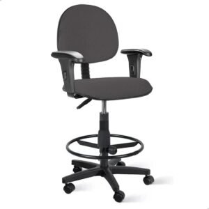 Cadeira de Escritório Caixa Alta Executiva Cinza com Rodízio, Braço e Aro – Confortável, Ergonômica e Moderna
