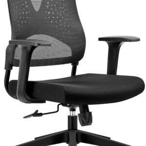 Cadeira de escritório de malha ergonômica com braços ajustáveis, rotação de 360°, design no meio das costas, preta ou turquesa (preto)