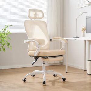 Cadeira de escritório ergonômica com apoio para os pés retrátil, capacidade de 181 kg, apoio de braço sincronizado, malha respirável, suporte lombar ajustável
