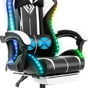 Cadeira de jogos RGB com luzes LED e massagem cadeira ergonômica para computador cadeira de videogame com encosto alto com apoio para os pés e suporte lombar ajustável apoio de braço de articulação