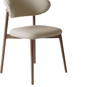 Cadeiras de jantar modernas de madeira maciça com encosto curvo, almofada de esponja estofada ergonômica, couro de microfibra, pernas de madeira natural para cozinha de fazenda (bege 2)