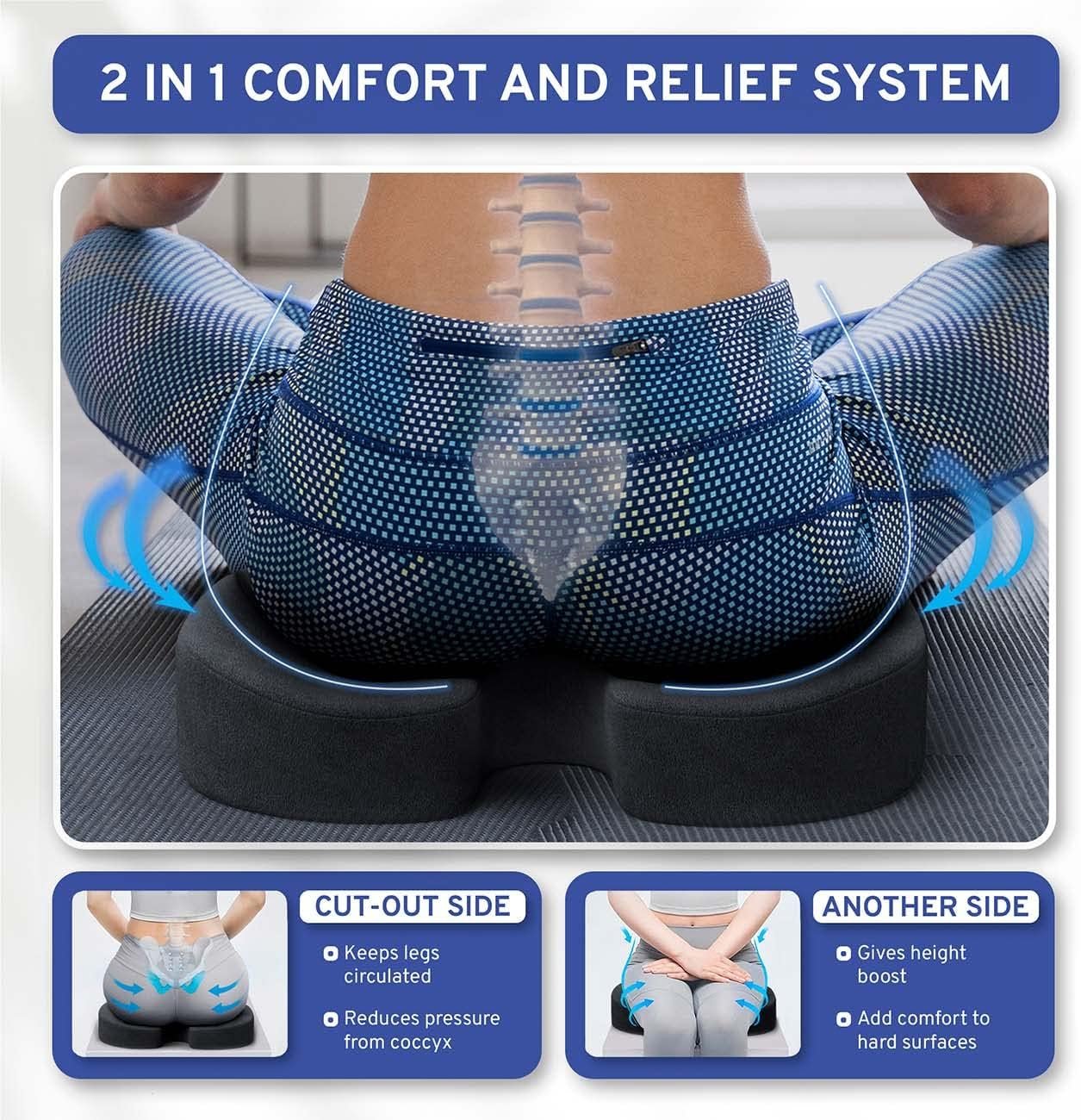 ComfySure Almofada de assento de espuma viscoelástica para cadeira de escritório com capa de microfibra removível – cóccix, cóccix, ciática, suporte lombar e alívio da dor – serve na maioria das - Imagem 2