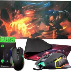 Kit Gamer Mouse Ergonomico 6 Botões Led Rainbow e Tapete Mouse Pad Extra Grande 80x40 cm Antiderrapante (MMP-7)