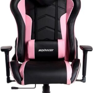 MAX RACER - Cadeira Gamer Tactical - Cadeira Ergonômica para Jogos, Poltronas Gamer de Aço - Inclinação 180°, Braços 3D, Até150kg, Tecido Sintético P.U, Almofada Cervical e Lombar - Rosa