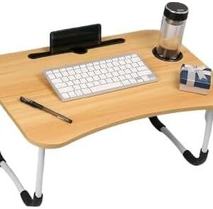 Mesa Portátil para Notebook Dobrável Articulada em MDF com Regulagem de Altura e Inclinação – Suporte Multifuncional para Notebook, Tablet e Livros (Madeira)