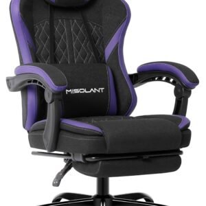Misolant Cadeira de jogos, cadeira gamer de tecido com apoio para os pés para adultos, cadeira ergonômica para jogos de computador com encosto de cabeça ajustável e suporte lombar de massagem, sem