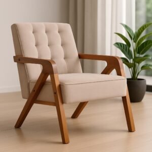 Poltrona Cadeira Decorativa estofada confortável Sala Estar Escritório Recepção Quarto Linho Premium Bege (bege)