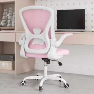 Sytas Cadeira de escritório em casa ergonômica, cadeira de mesa de malha suporte lombar, cadeira ergonômica de computador apoio de braço ajustável (rosa)