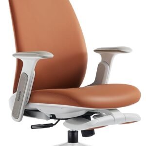 TopJob Cadeira de escritório de designer, cadeira de couro ergonômica Napa para casa e escritório com apoio de cabeça e apoio para os pés, cadeira de escritório de couro com braços dobráveis