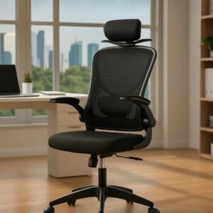 U-STAR Cadeira de Escritório Presidente Ergonômica Cabide Mesh Respirável Ajuste Lombar Preta