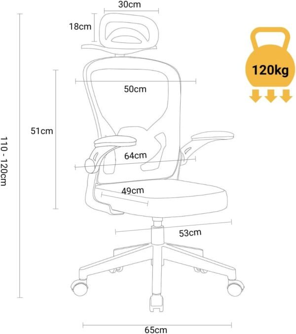 U-STAR Cadeira de Escritório Presidente Ergonômica Cabide Mesh Respirável Ajuste Lombar Preta - Imagem 2