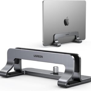 UGREEN Suporte vertical para laptop para mesa compatível com MacBook Pro, suporte para MacBook Air em alumínio vertical ajustável para laptop para jogos de até 17,3 polegadas, cinza prateado
