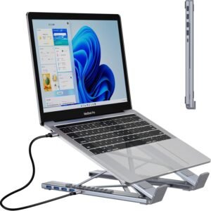 Umaniy Suporte portátil para laptop M61 USB C para hub USB, 4 portas, adaptador multiportas USB 3.0, suporte ajustável para estação de ancoragem, compatível com MacBook Pro/Air, Chromebook, teclado