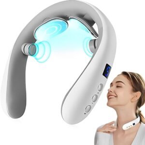 Xpudding Neckology Massageador de pescoço inteligente com calor, massageador elétrico de pescoço para alívio da dor, massageador de pescoço sem fio para mulheres