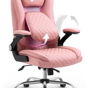 YAMASORO Cadeira Executiva Premium Cadeira Escritorio Presidente Apoio de Cabeça Ajustável e Ângulo do Apoio Lombar Ajustável com Base Cromada, Rosa