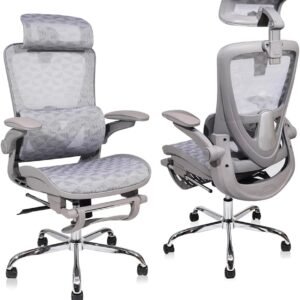 YESOP Cadeira Ergonômica Malha Respirável Apoio Lombar Ajustável Para Cima E Para Baixo Premium Cinza