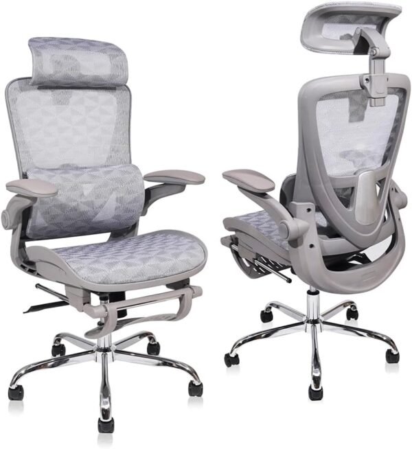 YESOP Cadeira Ergonômica Malha Respirável Apoio Lombar Ajustável Para Cima E Para Baixo Premium Cinza