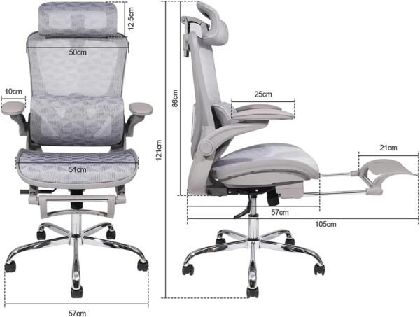 YESOP Cadeira Ergonômica Malha Respirável Apoio Lombar Ajustável Para Cima E Para Baixo Premium Cinza - Imagem 2